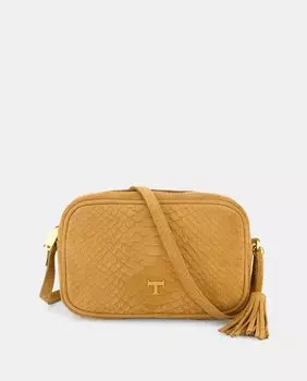 Бежевая кожаная сумка на плечо с тиснением на молнии Latouche, бежевый