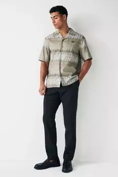 Бежевая курортная рубашка с короткими рукавами и абстрактной звуковой волной Fred Perry, бежевый