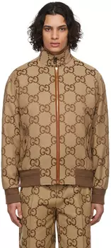 Бежевая куртка Jumbo из плотной ткани с узором GG Gucci