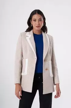 Бежевая куртка с воротником и окантовкой карманов Mizalle