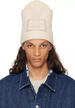 Бежевая квадратная шапка с декором в виде лица Acne Studios