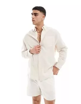 Бежевая льняная рубашка оверсайз в стиле 90-х ASOS