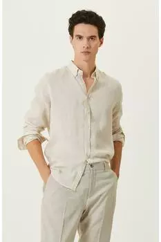 Бежевая льняная рубашка с длинным рукавом Network, бежевый