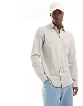 Бежевая льняная рубашка с длинными рукавами Jack & Jones