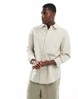 Бежевая льняная рубашка с длинными рукавами River Island