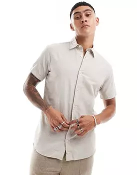 Бежевая льняная рубашка с длинными рукавами Jack & Jones