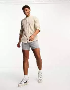 Бежевая льняная рубашка с длинными рукавами Pull&Bear