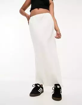 Бежевая льняная юбка миди косого кроя ASOS