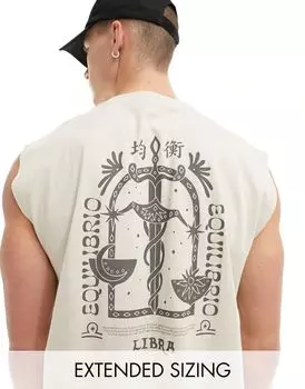 Бежевая майка оверсайз с небесным принтом на спине ASOS DESIGN