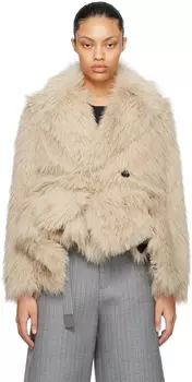 Бежевая многослойная куртка из искусственного меха sacai