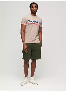 Бежевая мужская футболка с круглым вырезом и принтом M1011894A2AH_VENUE DUO LOGO T SHIRT Superdry, бежевый