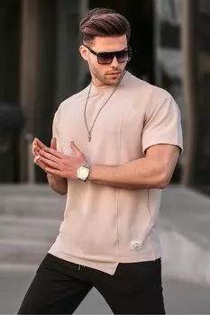 Бежевая мужская футболка стандартного кроя асимметричного кроя Madmext, бежевый