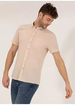 Бежевая мужская рубашка с коротким рукавом GELIOT/K Pierre Cardin, бежевый