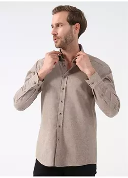 Бежевая мужская рубашка с нижним воротником Pierre Cardin