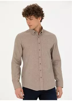 Бежевая мужская рубашка Slim Fit с воротником на пуговицах THANY Pierre Cardin, бежевый