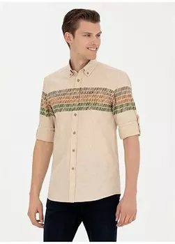Бежевая мужская рубашка узкого кроя с воротником на пуговицах ASOLAS U.S. Polo Assn., бежевый