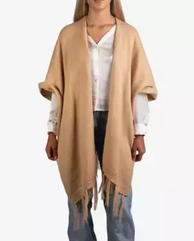 Бежевая накидка из смесовой шерсти с бахромой Kbas