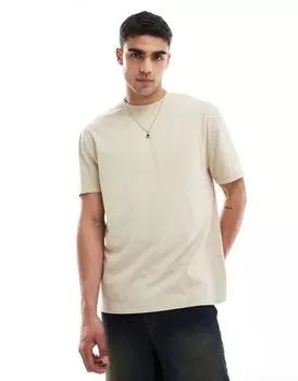 Бежевая объемная футболка свободного кроя ASOS