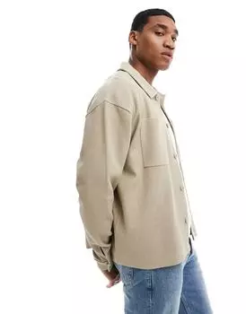 Бежевая объемная рубашка в рубчик ASOS DESIGN