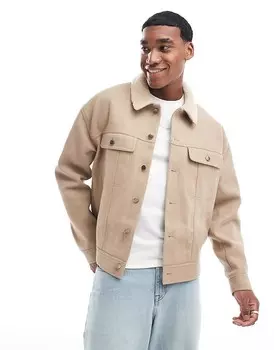Бежевая оверсайз-куртка из искусственной шерсти с воротником из овчины ASOS DESIGN Harrington Stone Beige