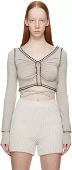 Бежевая присборенная футболка с длинным рукавом lesugiatelier