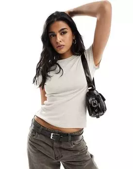 Бежевая приталенная футболка из смесового льна Weekday