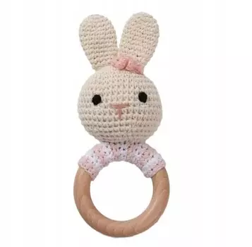 Бежевая прорезыватель-погремушка в виде кролика для девочек MamyMy