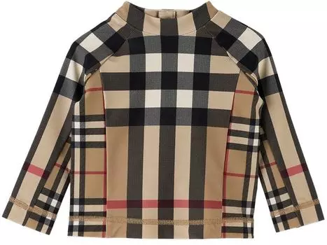 Бежевая рубашка для плавания в клетку Baby Baby Burberry