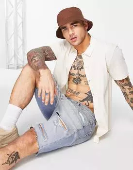 Бежевая рубашка из джерси на пуговицах ASOS DESIGN