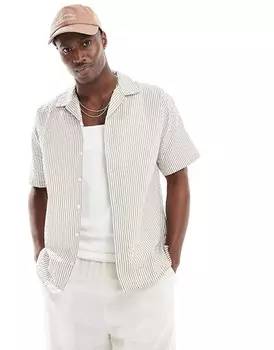 Бежевая рубашка из жатого хлопка с воротником-стойкой Jack & Jones