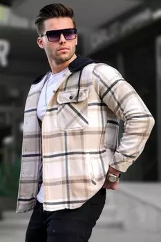 Бежевая рубашка Lumberjack с капюшоном в шотландскую клетку 5577 Madmext, бежевый