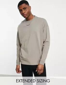 Бежевая рубашка оверсайз с длинными рукавами ASOS