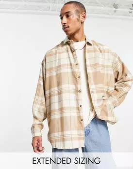 Бежевая рубашка оверсайз в клетку ASOS DESIGN