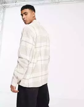 Бежевая рубашка оверсайз в клетку в стиле 90-х годов ASOS