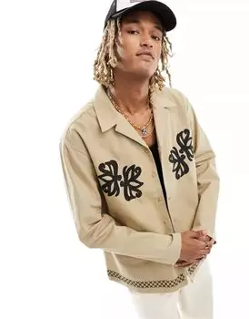 Бежевая рубашка-пиджак с длинными рукавами и вышивкой Reclaimed Vintage