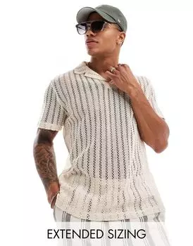 Бежевая рубашка-поло крючком с походным воротником ASOS DESIGN