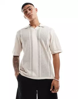 Бежевая рубашка-поло объемного фактурного трикотажа с походным воротником Jack & Jones