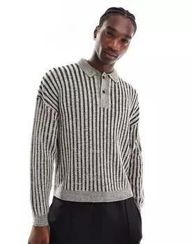 Бежевая рубашка-поло свободного кроя в рубчик ASOS DESIGN