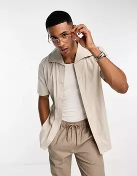 Бежевая рубашка с длинными рукавами Harry Brown и воротником с лацканами