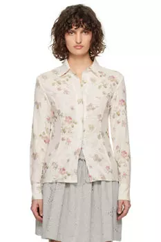 Бежевая рубашка с двойным сетчатым принтом OPEN YY