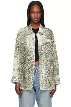 Бежевая рубашка с рваными швами и глубоким вырезом R13