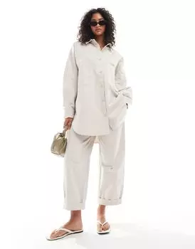 Бежевая рубашка свободного кроя ASOS DESIGN