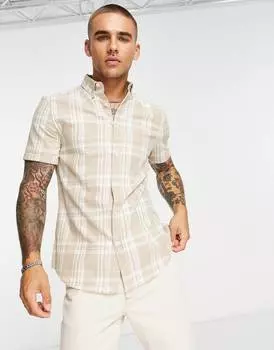 Бежевая рубашка узкого кроя в клетку ASOS DESIGN