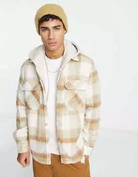 Бежевая рубашка в клетку Pull&Bear