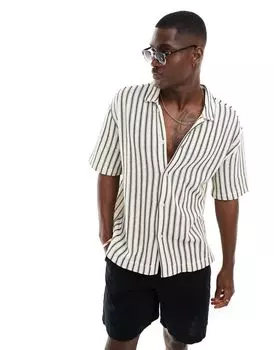 Бежевая рубашка в полоску с фактурным лагерным воротником Bershka