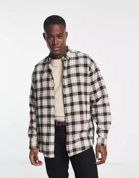 Бежевая с розовым рубашка в клетку оверсайз в стиле 90-х ASOS DESIGN