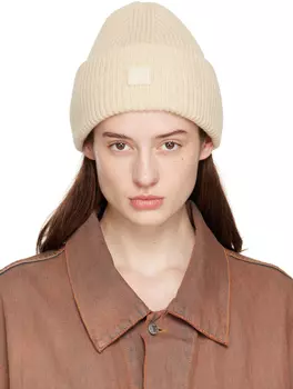 Бежевая шапка-бини с нашивками Acne Studios