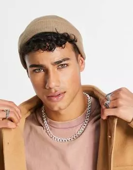 Бежевая шапка-бини в рубчик мини ASOS DESIGN