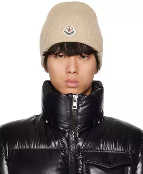 Бежевая шапка-бини в рубчик Moncler