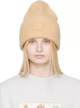 Бежевая шапка с большим логотипом Acne Studios